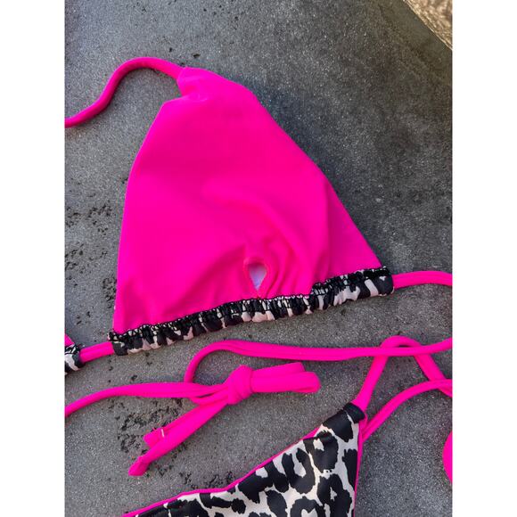 NEW Hot Pink Leopard Print Triangle Halter Top Cheeky String Bikini SMALL - Picture 7 of 8